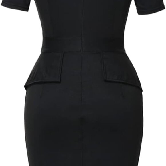 Women Clergy Dress Black Bodycon Short Sleeve Office Church Wear - Picture 6 of 6
